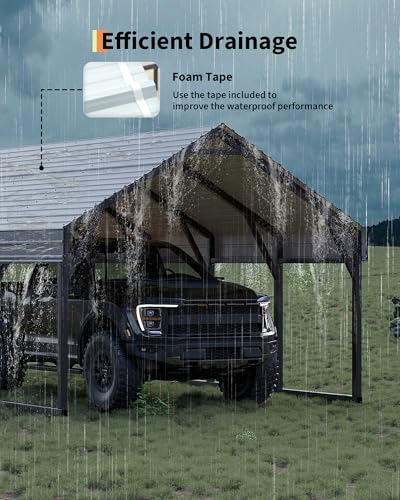 GarveeLife Oversized Metal Carport 12x25 ft, Reinforced Frame and Steel Roof for All-Weather Use, Permanent Shelter for Bass Boats, Full-Sized Pickup Trucks, and Tractors GarveeLife