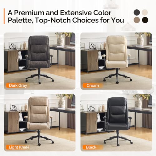 VINGLI Chenille Executive Ergonomic Fabric Office Chair with 100-130° Recline, High-Back Desk Chair with Adjustable Base & Padded Back & Wheels, Comfy Chair for Gaming, Computer, Home Office,Dark Gray VINGLI