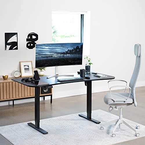 VIVO Electric Height Adjustable 63 x 32 inch Stand Up Desk, Black Table Top, Black Frame, Standing Workstation with Preset Controller, 1B Series, DESK-KIT-1B1B VIVO
