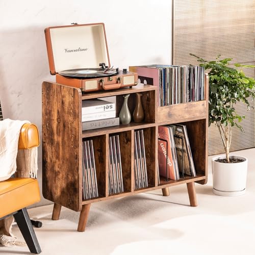 UODERS Record Player Stand, Large Record Player Table Cabinet with Open Vinyl Storage and Display Shelf Holds up to 350 Albums, Mid Century Wood Turntable for Living Room, Bedroom (Brown) UODERS