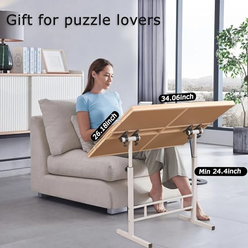 Fanwer Puzzle Table with Drawers 1500 Piece, Jigsaw Puzzle Tabe with Legs Adjustable Angle & Height, Tilting Puzzle Tables for Adults with Cover Plsatic, Gift for Mothers' Day, Birthday Gift Fanwer