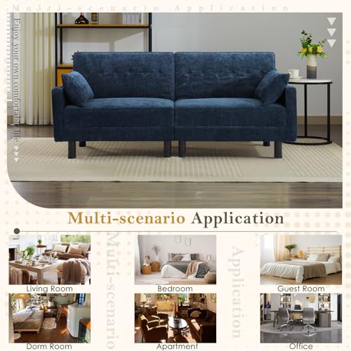 Futon Sofa Bed,Convertible Loveseat Sleeper Sofa Bed Modern Loveseat Futon Couch with Storage/Adjustable Backrest/2 Pillows,Small Blue Couches for Living Room Furniture (Blue, 2-Seater) Generic