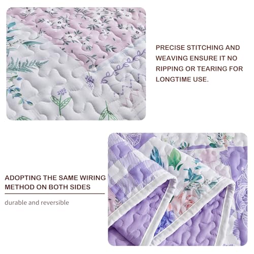 Joyreap 3 Pieces Floral Quilt Set King, Patchwork Purple n Pink Flowers Design, Smooth Soft Microfiber Quilt, Bedspread Bed Cover for All Season, 1 Quilt and 2 Pillow Shams- 102x90 inches Joyreap