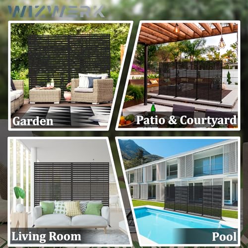 6FT Outdoor Metal Privacy Screen โ Decorative Privacy Fence and Room/Garden Divider, Weather-Resistant Freestanding Panel with Stand, Durable Steel for Patio, Garden, Balcony, or Backyard WIZWERK