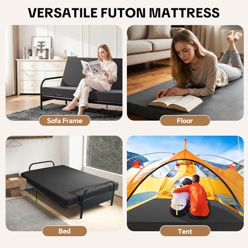 MABOZOO 6 Inch Full Size Futon Mattress, Foldable Futons Sofa Couch Bed Foam Floor Mattress Fits Futon Frames (Frame Not Included, Gray) MABOZOO
