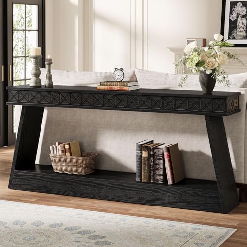 Tribesigns 70.9 Inch Long Console Table for Entryway, 2-Tier Farmhouse Entryway Table with Storage, Narrow Sofa Table Behind The Couch, Wood Accent Table for Hallway, Living Room, Foyer, Black Tribesigns