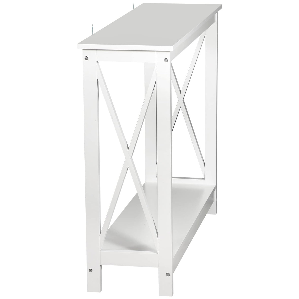 SUPER DEAL 2-Tier Narrow Console Sofa Side Table for Entryway/Hallway/Living Room, 39.3in L x 11.8in W x 31.6in H, White SUPER DEAL