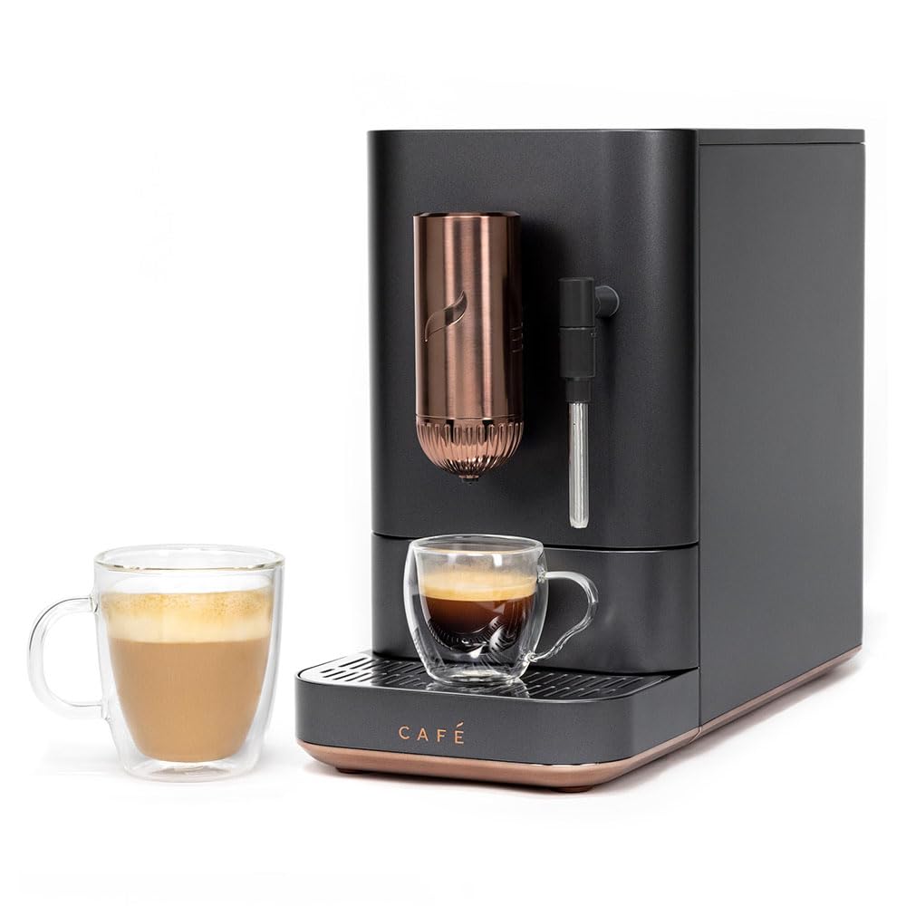 Café Affetto Automatic Espresso Machine + Milk Frother | Built-In & Adjustable Espresso Bean Grinder | One-Touch Brew in 90 Seconds | Matte Black, 1.2 Liter, (C7CEBBS3RD3) Café
