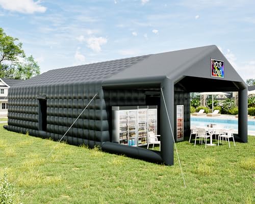 Albott 39x20x14 FT Large Black Inflatable Nightclub Tent for Adults with Pavilion Rest Area, Black Inflatable Night Club Gazebo with 2 Side Doors & Logo Area for Birthday, Wedding, Backyard Events Albott