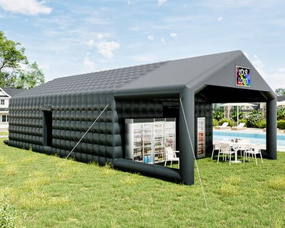 Albott 39x20x14 FT Large Black Inflatable Nightclub Tent for Adults with Pavilion Rest Area, Black Inflatable Night Club Gazebo with 2 Side Doors & Logo Area for Birthday, Wedding, Backyard Events