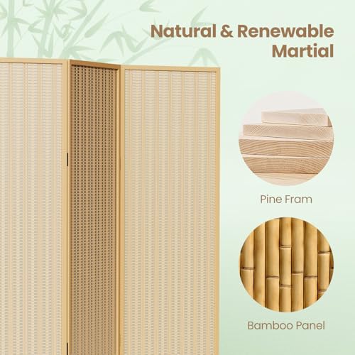 6 Panel Room Divider and Folding Screen,Bamboo Room Divider for Room Separation,67" H x 92.1" W COCOSICA