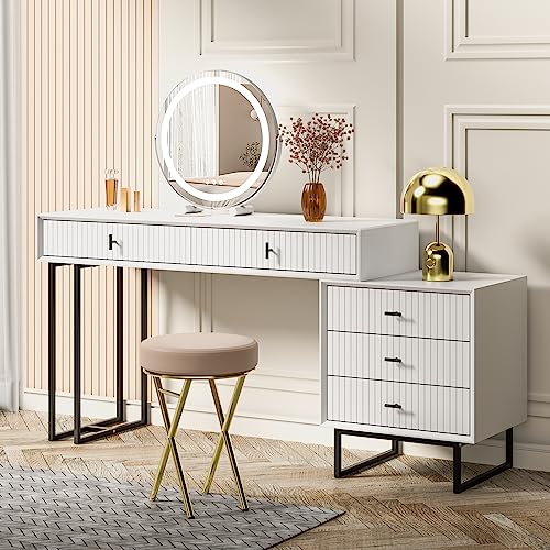 UEV Large Vanity Desk with Drawers,Makeup Vanity Set with Movable 3-Drawer Chest,Modern Makeup Vanity Dressing Table(White) UEV