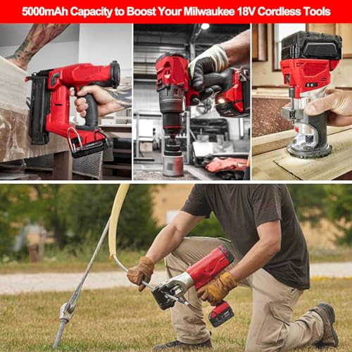 2Pack 5.0Ah 18V Lithium-ion Battery Replacement for Milwaukee M18 Battery, Replacement for Milwaukee M18 Cordless Power Tools 18V Batteries 48-11-1850 48-11-1840 48-11-1812 and 18 Volt Charger Volvmakz