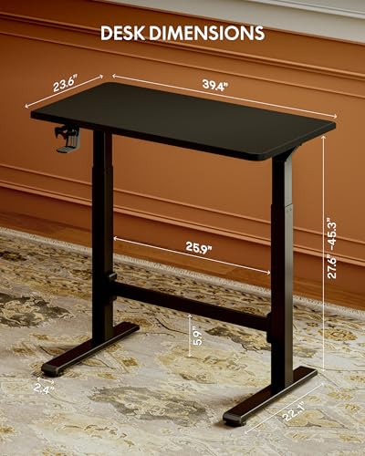 FLEXISPOT H7 Plus Gas Spring Adjustable Standing Desk, Mobile Rolling Sit-Stand Workstation with Wheel, Cordless Stand Up Desk for Small Room & Home Office 32" One-Piece Desktop Black,height 27.6"–45" FLEXISPOT