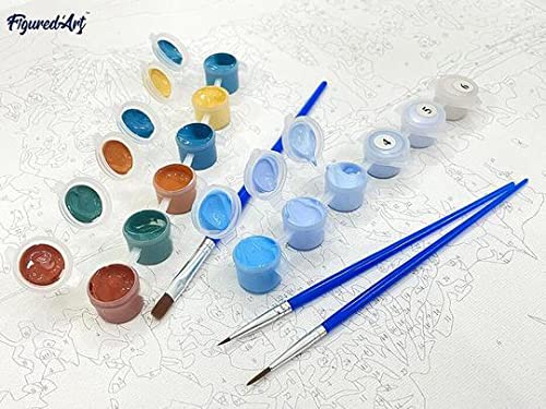 Figured'Art Paint by Numbers Kit for Adults Full Moon with Colourful Reflections 16"x20" - Craft Art Painting DIY Kit Rolled Canvas Without Frame Figured'Art