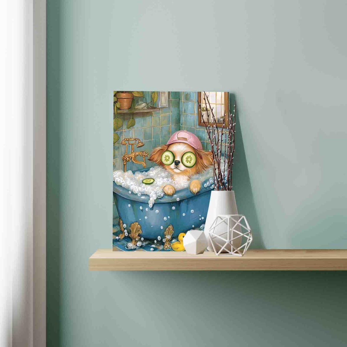 Relaxing Spa Dog Paint by Number for Adults Beginner and Kids Funny Cute Puppy Bubble Bath Paint by Number Kit on Canvas Pictures for Home Wall Decoration Drawings Gifts 16x20 Inch (Frameless) Aihonmin