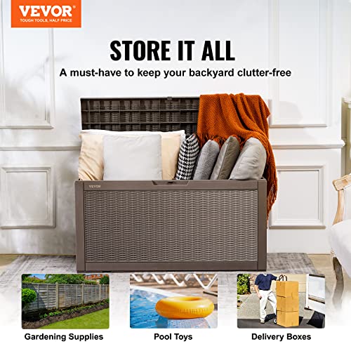 VEVOR Deck Box, 100 Gallon Outdoor Storage Box, 48.0" x 21.5" x 24.5", Waterproof PP Deckbox with Aluminum Alloy Padlock, for Patio Furniture, Pool Toys, Garden Tools, Outdoor Cushions, Gray VEVOR