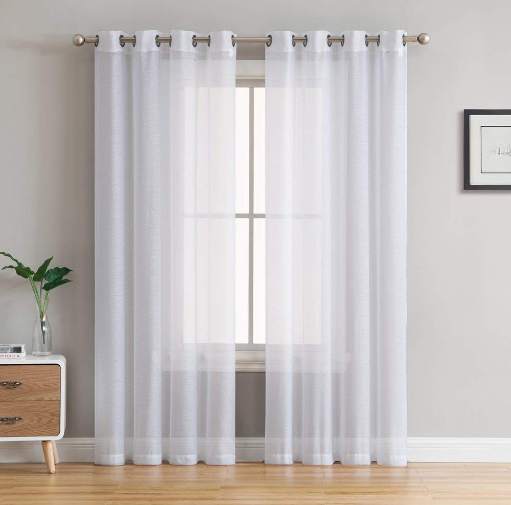 HLC.ME 2 Piece Semi Sheer Voile Window Treatment Curtain Grommet Panels for Bedroom (54" W x 108" L, White) HLC.ME