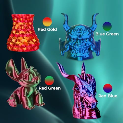 AMOLEN 3D Printer Filament Bundle, PLA Filament 1.75mm, Dual Color Filament, Silk Red Gold, Silk Red Green, Silk Red Blue, Silk Blue Green, 3D Printing Filament 200gX 4 Spools AMOLEN