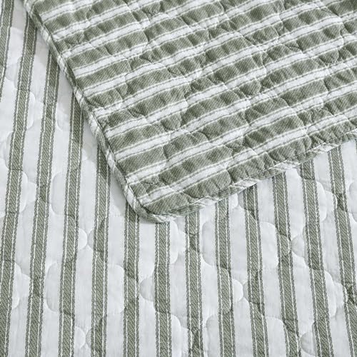 Stone Cottage - Twin Quilt Set, Reversible Cotton Bedding with Matching Shams, Striped Ideal Bedding Set (Willow Way Green, Twin) Stone Cottage