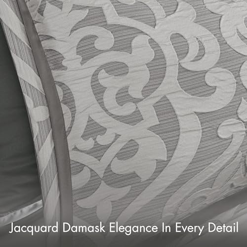 Madison Park Odette Cozy Comforter Set Jacquard Damask Medallion Design - Modern All Season, Down Alternative Bedding, Shams, Decorative Pillows, King(104 in x 92 in), Silver 8 Piece Madison Park