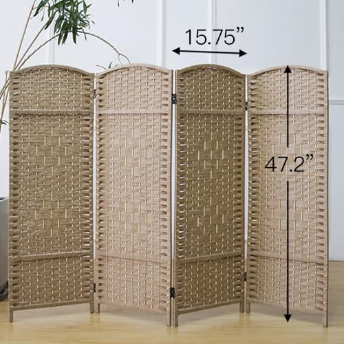 Furnnylane 4 Panel Rattan Divider Short Room Partition Screen,Double Sided Folding Divider for Room Separation,Light Brown,47.2" H x 63" W Furnnylane