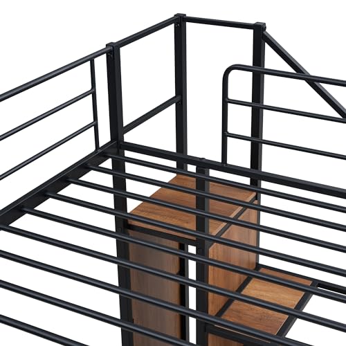 Harper & Bright Designs Metal Bunk Bed with Stairs and Wardrobe, Twin Over Twin Bunk Bed Frame with Storage Ladder, for Kids Teens Adults, Black Harper & Bright Designs