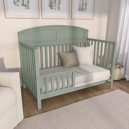 Dream On Me Storybrooke 5-in-1 Convertible Full-Size Baby Crib, GreenGuard Gold & BSA Certified, Convert to Toddler, Day & Full-Size Bed Sustainable Pinewood, 3 Mattress Height Settings - Meadow Green