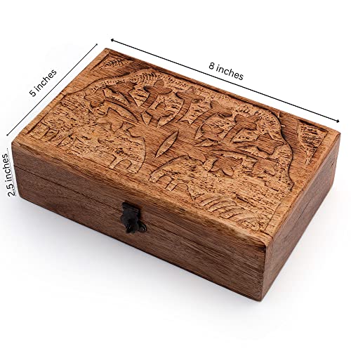 Great Birthday Gifts Handmade Decorative Wooden Jewelry Box Tree Of Life Carving Jewelry Organizer Keepsake Box Treasure Chest Trinket Holder Watch Box Storage Lock Box Housewarming The Great Indian Bazaar