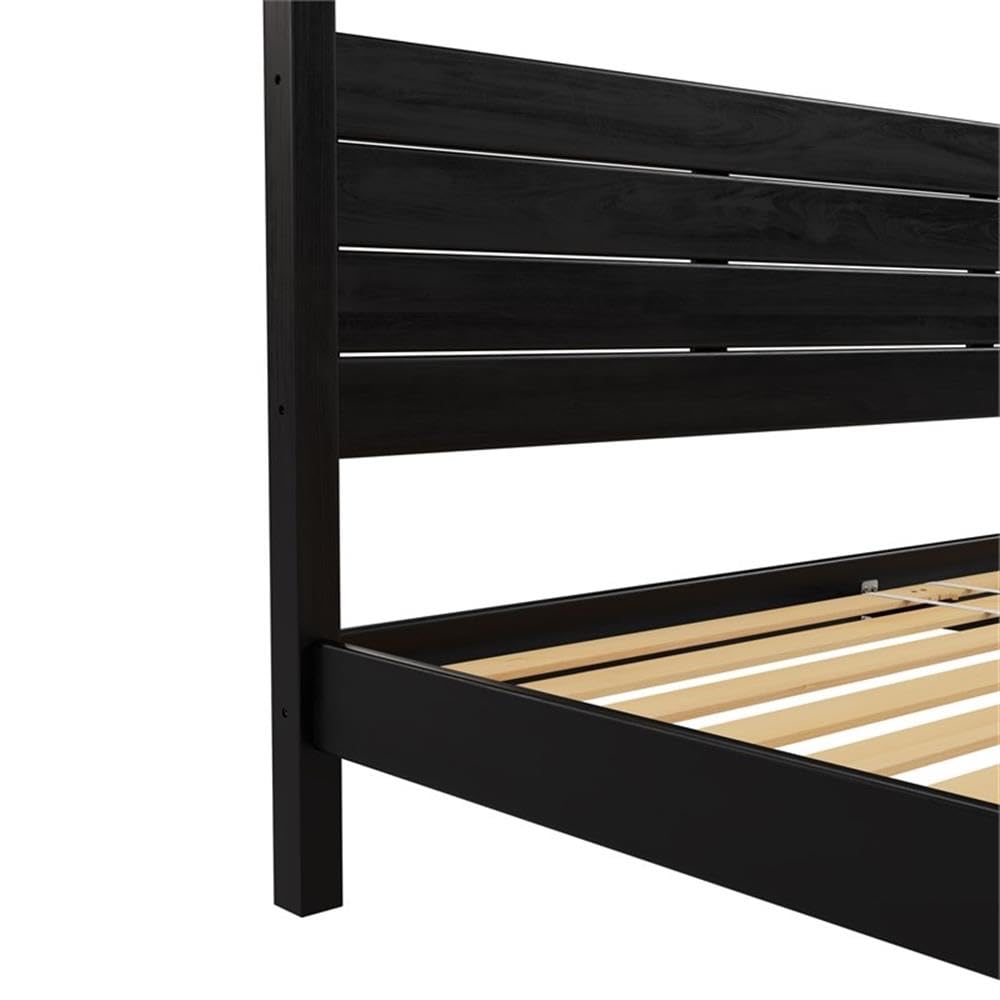 Pemberly Row Wood King Size Canopy Bed with Slatted Headboard in Black Pemberly Row