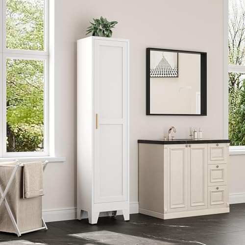 Bevivog Tall Bathroom Storage Cabinet, 67" Narrow Metal Storage Cabinets, Freestanding Tall Linen Cabinet, Slim Kitchen Pantry Cabinets with Shelves Bevivog