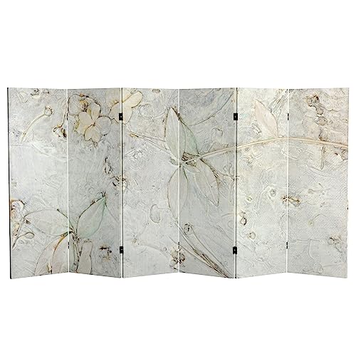 Red Lantern 4 ft. Short Double Sided Ivory Flowers Canvas Folding Screen 6 Panel Freestanding Partition and Separator for Modern and Contemporary Bedroom, Home Office, Studio, Dorm, Apartment Red Lantern