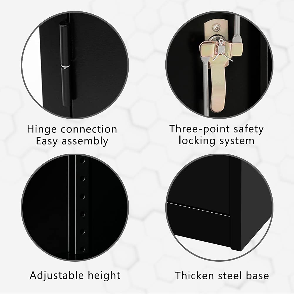 Majnesvon 72" Storage Cabinet Locking Metal Storage Cabinet with 4 Adjustable Shelves,Black Metal Cabinet with 2 Doors and Lock for Office, Garage, Home (Black) Majnesvon
