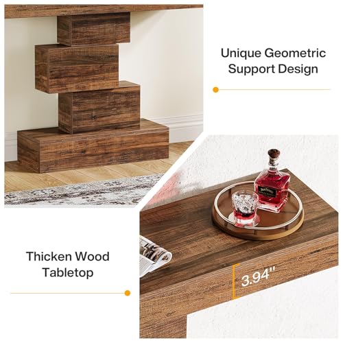 Tribesigns 42.5" Farmhouse Console Table, Narrow Wood Sofa Table Behind Couch with Geometric Base, Industrial Entryway Accent Table for Living Room, Hallway, Entrance (Rustic Brown) Tribesigns