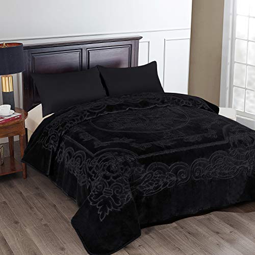 JML Fleece Blanket King Size, Heavy Korean Style Faux Mink Blanket for Winter, 85 x 95 Inches- 9 Lbs, Single Ply, Soft Thick Warm Raschel Home Decor for Fall, Fluffy Cozy Bedding Gift, Black JML