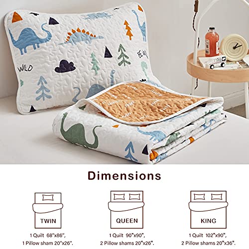 Joyreap 2-Piece Cotton Quilt Set Twin, Cute Dinosaur Reversible Design for Kids Boys n Girls, Breathable Skin-friendly Quilt Bedspread Bed Cover for All Season, 1 Quilt and 1 Pillow Sham- 68x86 inches Joyreap