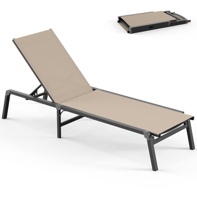 Vexwalx Chaise Lounge Outdoor, Foldable Aluminum Pool Lounge Chairs with 5 Positions Recliner - Free Assembly - Patio Chaise Lounge Chair for Poolside, Beach, Yard (Khaki)