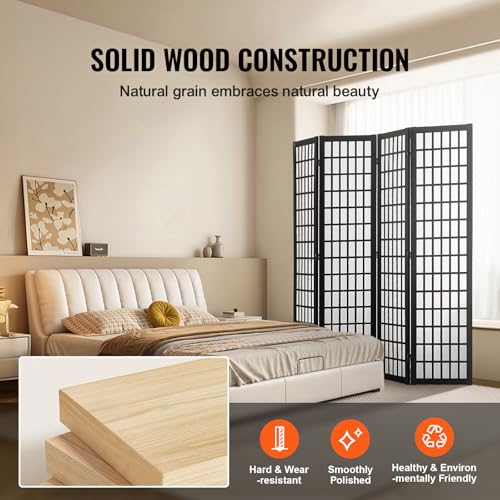 VEVOR Room Divider, 4 Panel Japanese Room Divider, Wood Folding Privacy Screen Indoor, Japanese Partition Dividers Portable Decoration Screens, for Room Separation Home Office Restaurant & Bedroom VEVOR