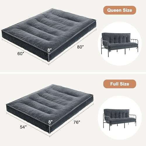 Futon Mattress Full Size 8",Foldable Futon Sofa Couch Bed,Floor Mattress Thick High Density Shredded Foam(Frame Not Included),Medium Firm Japanese Style Sleeping Pad for Guest Bedroom Living,DarkGrey nigwet
