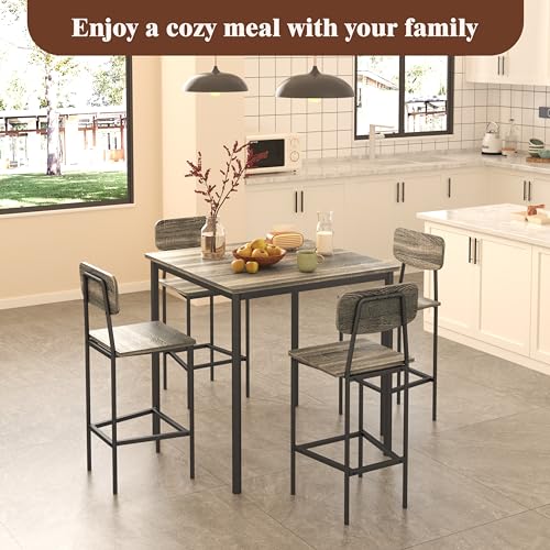 TJYGO Dining Table Set for 4, 5 Piece Kitchen Table with Chairs, Sturdy Industrial Space Saving Dinette Set for Pub, Family Dinners, Apartment, Gray TJYGO