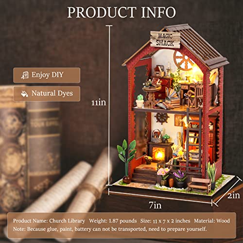 DIY Book Nook Kits Booknook-Creativity 3D Wooden Puzzle Bookend Bookshelf Decor -Booknook Kit for Adults Miniature House Dollhouse Kit with LED Light Crafts for Adult