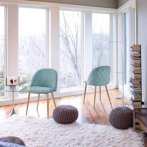 Yaheetech Dining Chairs Modern Kitchen Chairs Velvet Chairs Set of 2 Upholstered Chairs with Backrest Wooden Style Metal Legs for Dining Room Living Room Restaurant Cafe, Aqua Yaheetech
