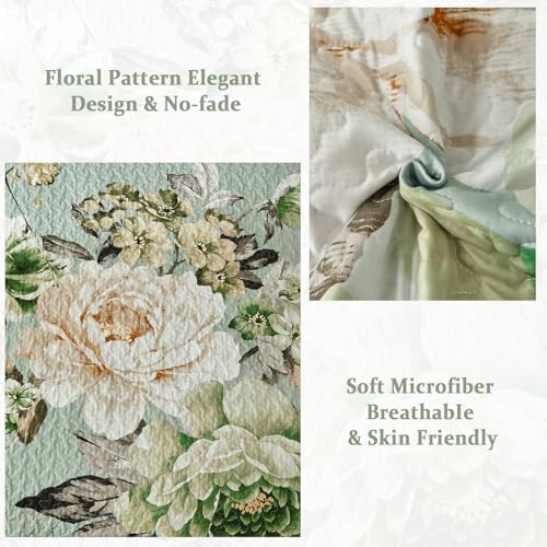 WONGS BEDDING Sage Green Floral Quilt Set King, 3 Pieces Elegant Flower Bedspread Coverlet for All Season Reversible Soft Microfiber Lightweight Quilt Bedding Set with 2 Pillow Shams 104"X90" WONGS BEDDING