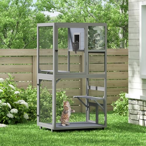 COZIWOW Outdoor Wooden Cat Catio – Weatherproof, Easy Assembly, for Backyard/Patio/Balcony, for Indoor & Outdoor Cats COZIWOW