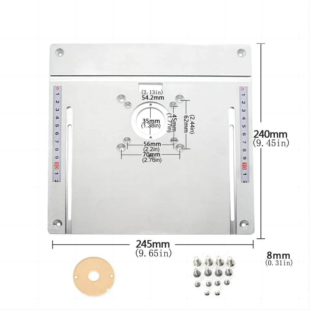 KETIPED Aluminium Router Table Insert Plate,Woodworking Benches Router Flip Plate with Miter Gauge Guide,Fence Sliding Brackets,Tenon Ruler,MG-053SV KETIPED