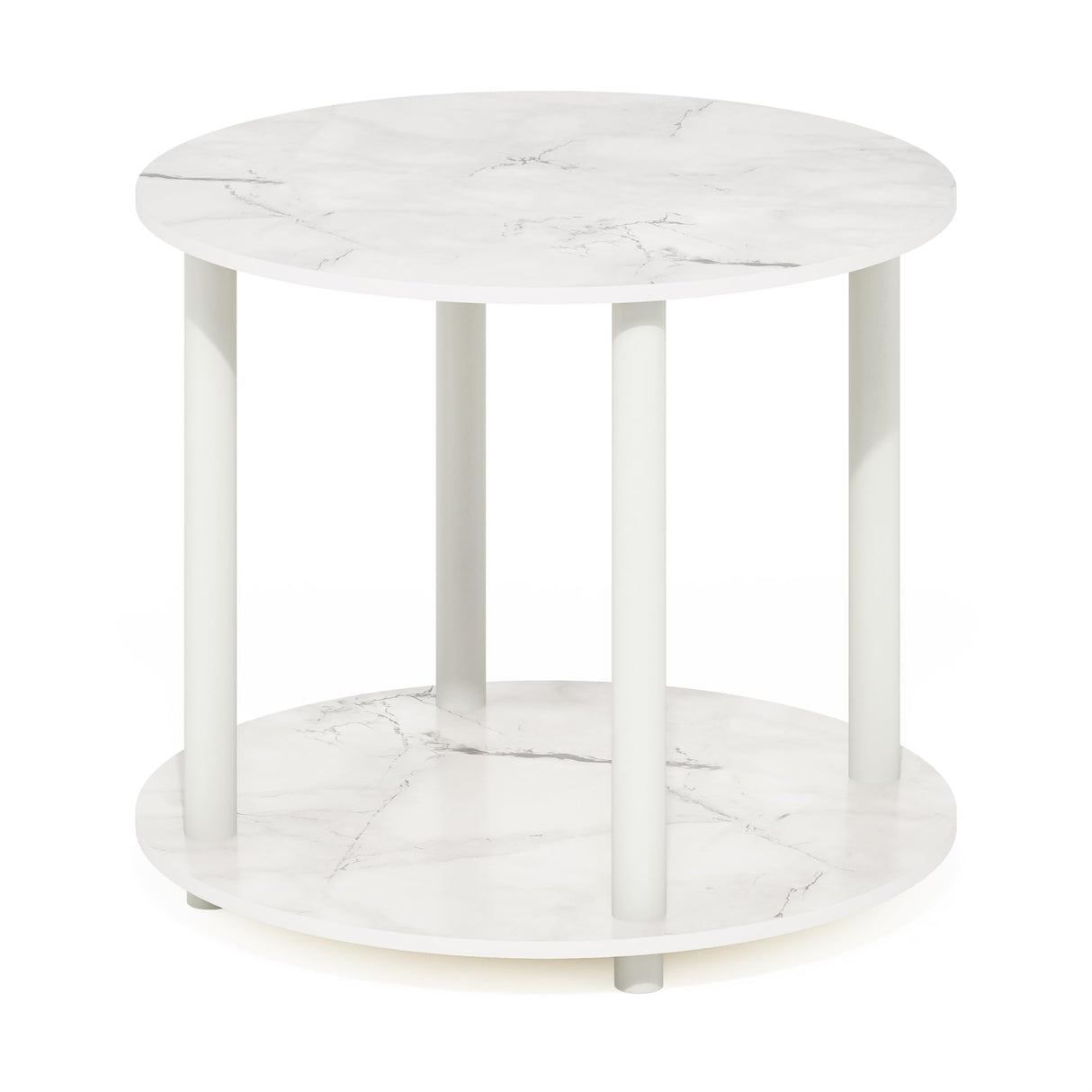 Furinno Turn-N-Tube Simple Design 2-Tier Round Wooden Small Coffee Table, Marble White Furinno