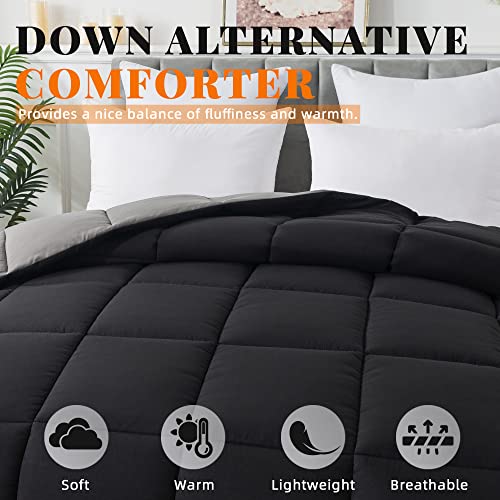 Cosybay Down Alternative Comforter (Black/Grey, Full) - All Season Soft Quilted Full Size Bed Comforter - Duvet Insert with Corner Tabs -Winter Summer Warm Fluffy, 82x86 inches Cosybay