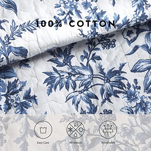 Laura Ashley - Twin Quilt Set, Soft & Reversible Cotton Floral Bedding with a Medium Weight Feel, 2 Piece Bed Set with Matching Pillowcases (Bedford Delft Blue) Laura Ashley