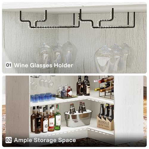 Tribesigns Bar Cabinet, L-Shaped Home Bar Table with Stemware Racks, 4-Tier Corner Bar Unit Liquor Wine Bar Table Reception Desk for Home Pub, White Tribesigns