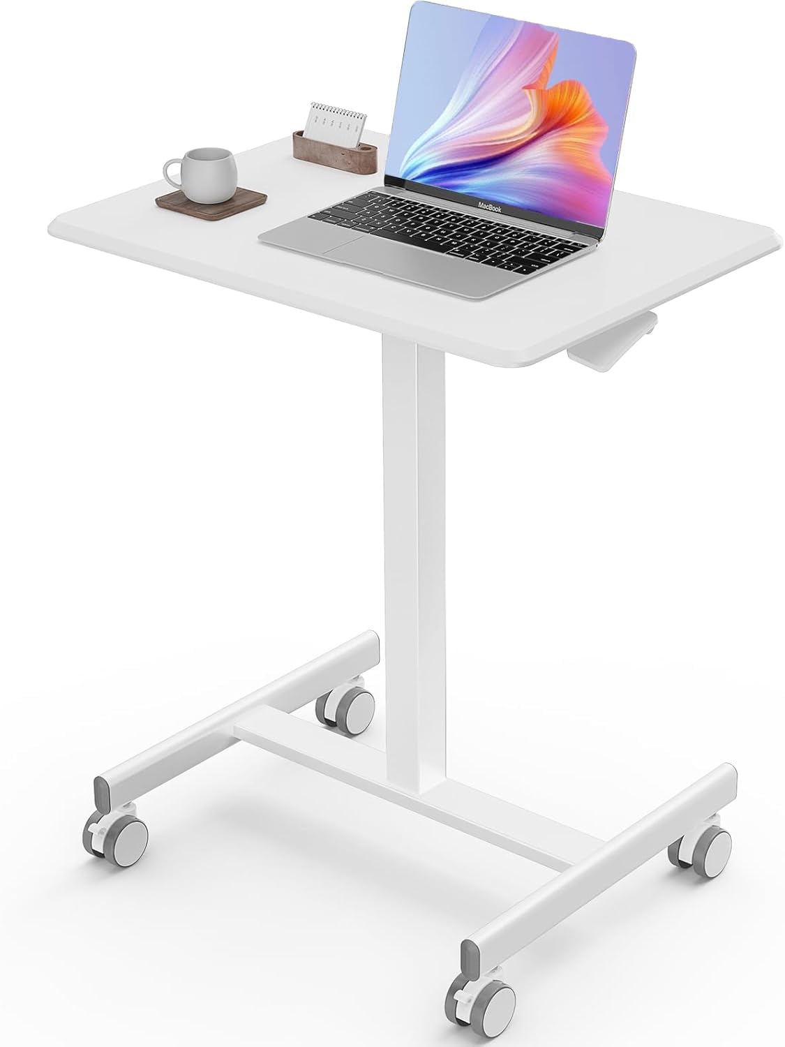 Sweetcrispy Mobile Small Standing Desk - Sit Stand Portable Rolling Laptop Desk with Lockable Wheels, Adjustable Height Computer Workstations, White Sweetcrispy